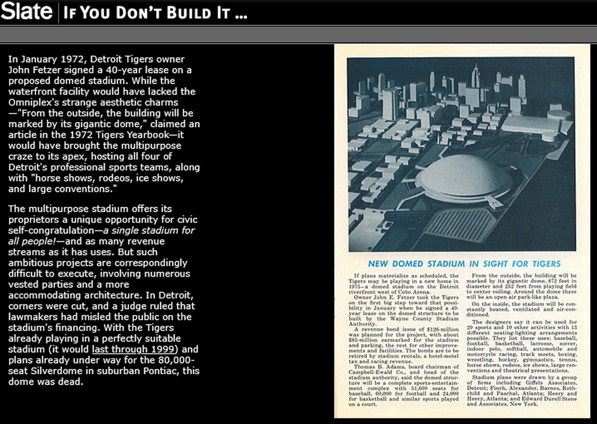 Unbuilt Sports Stadiums - Detroit Riverfront Dome Stadium Concept